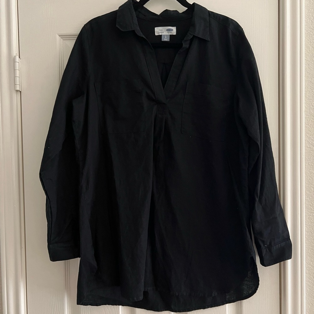 NWT Old Navy black linen blend tunic top size large